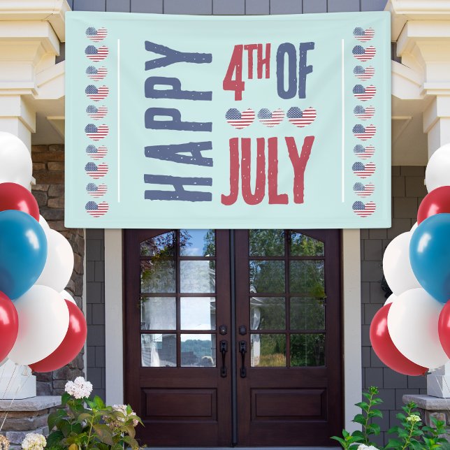 Banderoles Drapeau américain patriotique 4 juillet (Cute Patriotic USA American Flag Heart 4th Of July Banner)