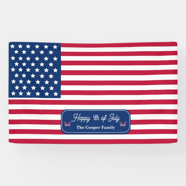 Banderoles Drapeau américain patriotique Joyeux 4 juillet Nom (Horizontal)
