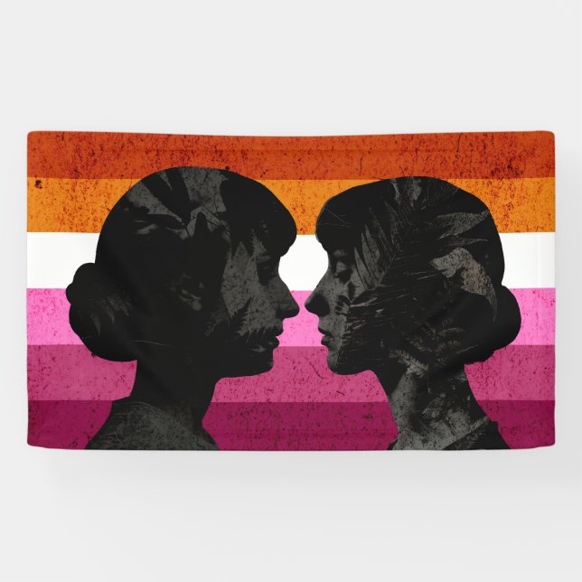 Banderoles Drapeau lesbien avec deux silhouettes de femme (Horizontal)