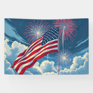 Banderoles Drapeau patriotique américain avec feux d'artifice