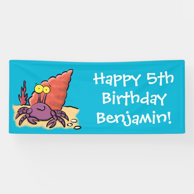 Banderoles Drôle mignon caricature pourpre crabe ermite (Horizontal)