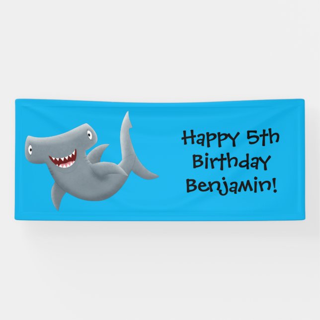 Banderoles Drôle mignon requin marteau dessin animé (Horizontal)