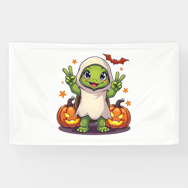 Banderoles Drôle Turtle Ghost Citrouille Boo Halloween Kids M (Horizontal)