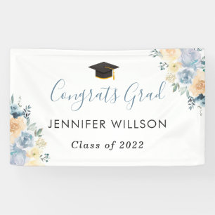 Banderoles Dusty Blue Floral Congrats Grad Graduation Party