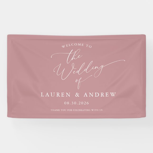 Banderoles Dusty Rose Blush Pink Bienvenue à notre Mariage (Horizontal)