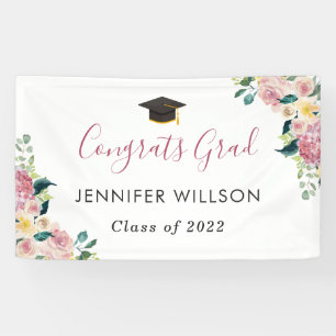 Banderoles Dusty Rose Floral Congrats Grad Grad Graduation Pa