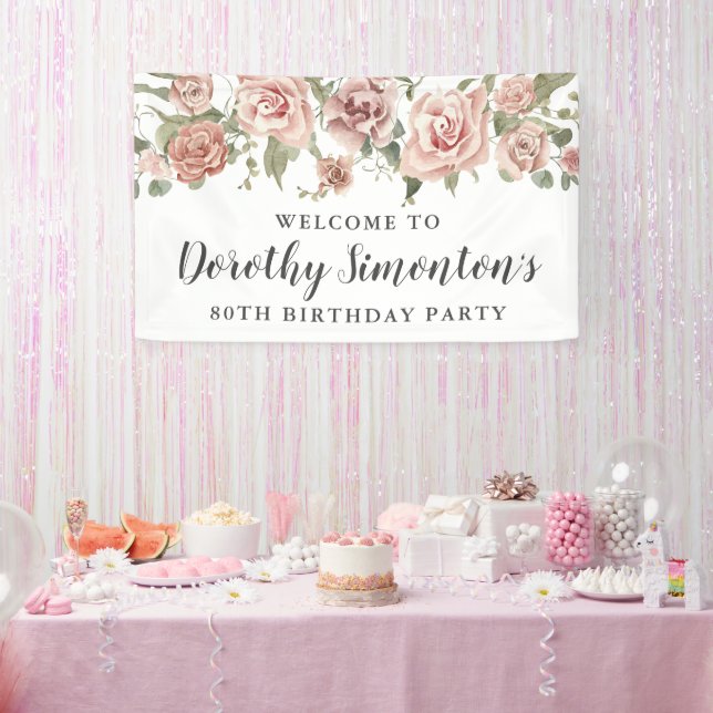 Banderoles Dusty Rose Rose 80e anniversaire de fête Bienvenue (Fête)