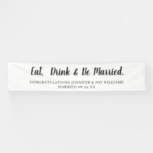 Banderoles Eat Drink Be Married Modern Black Script Mariage
