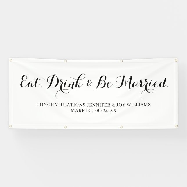Banderoles Eat Drink Be Married Modern Black Script Mariage (Horizontal)
