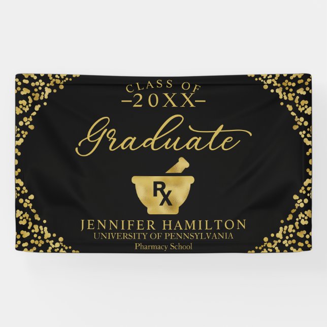 Banderoles École de pharmacie Noir Gold Graduation (Horizontal)