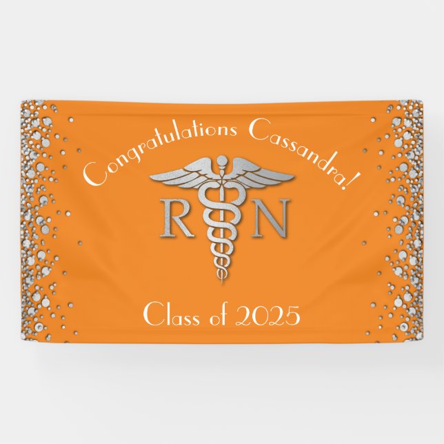 Banderoles École de soins infirmiers Diplôme Orange Argent (Horizontal)