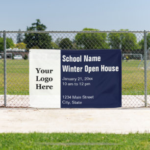 Banderoles École Hiver Open House Bleu et blanc Votre logo