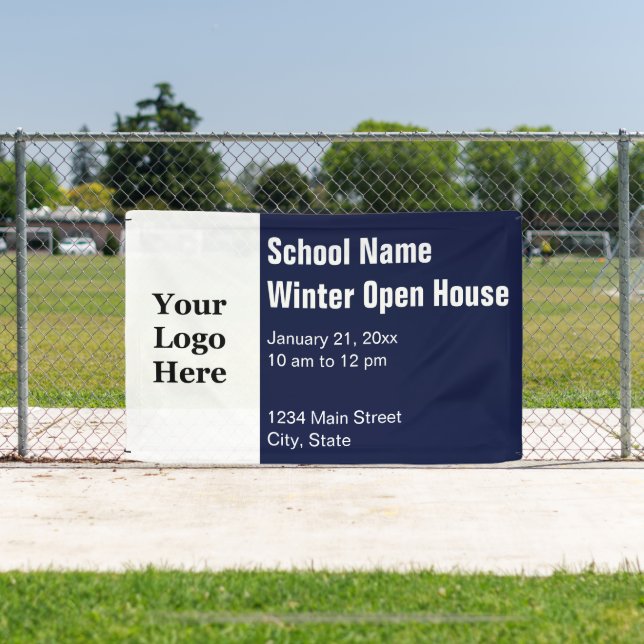 Banderoles École Hiver Open House Bleu et blanc Votre logo (Insitu)