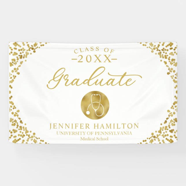 Banderoles École Médicale de soins infirmiers White Gold Grad (Horizontal)