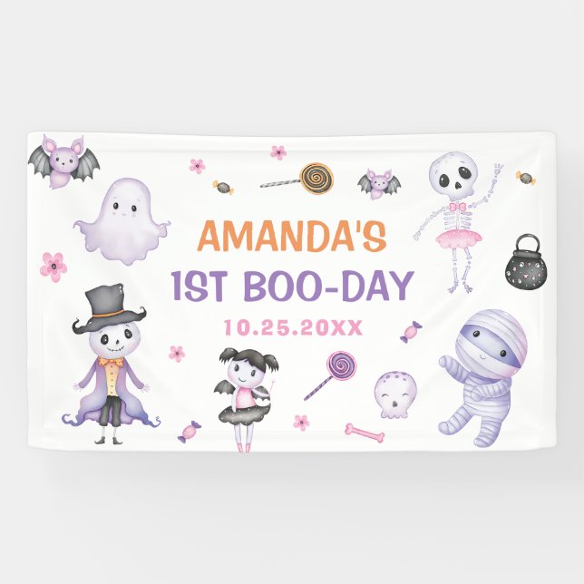 Banderoles Éffrayant Halloween Ghost 1er fête d'anniversaire (Horizontal)
