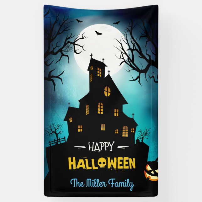 Banderoles Éffrayant Hauny House Joyeux Halloween Party (Vertical)