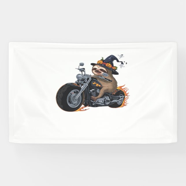 Banderoles Éffrayant Sloth Motorcycle Ride Halloween Biker Fu (Horizontal)