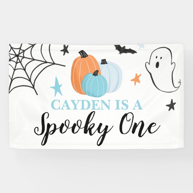 Banderoles Éffrayant Un Halloween bleu citrouilles 1er annive (Horizontal)