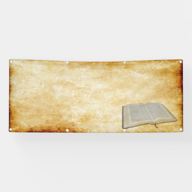 Banderoles Église blanche Parchemin biblique (Horizontal)