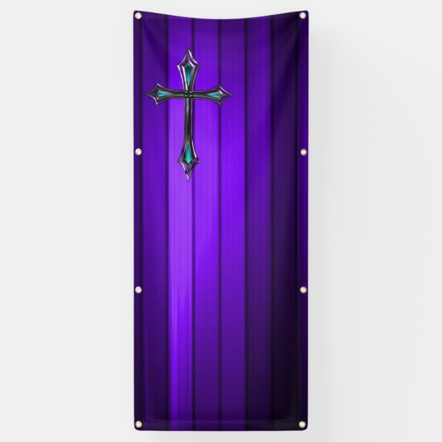 Banderoles église en planche violette de la croix bleue (Vertical)