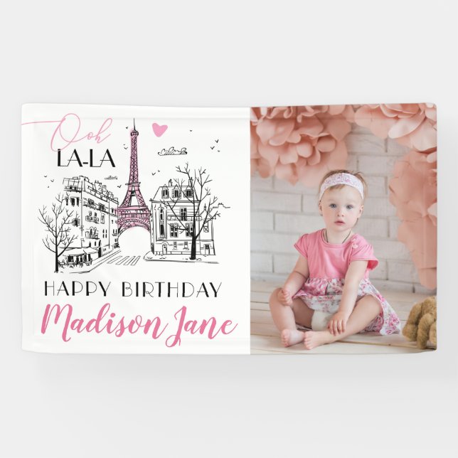 Banderoles Eifel Tower Paris Photo Joyeux anniversaire (Horizontal)