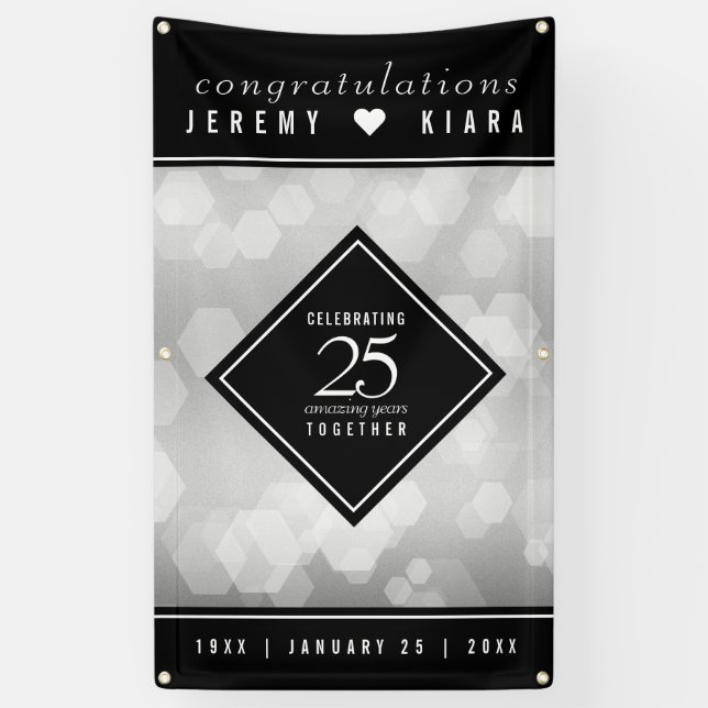 Banderoles Élégant 25e anniversaire de Mariage d'argent (Vertical)