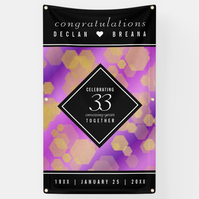 Banderoles Élégant 33e anniversaire du Mariage Améthyste (Vertical)