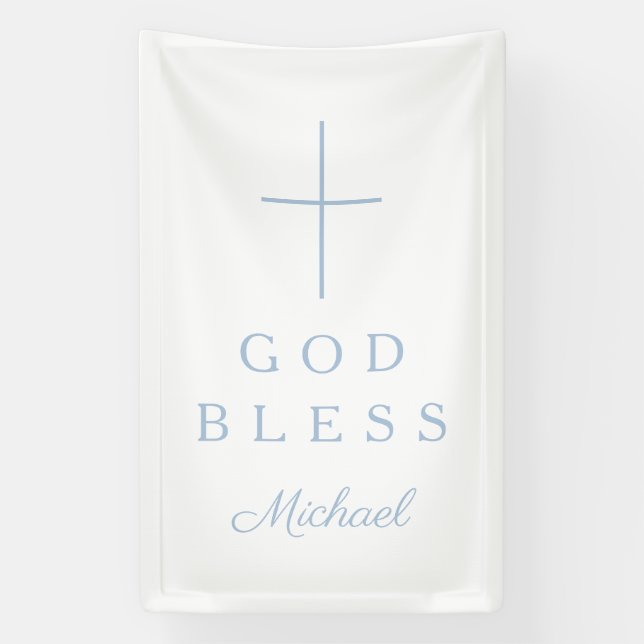 Banderoles Elegant Baby Blue Religious Cross Boy God Bless (Verticale)