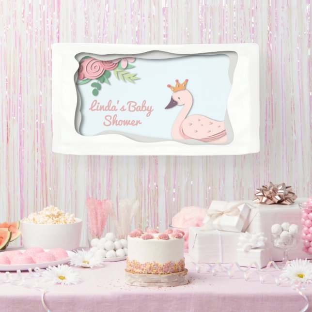 Banderoles Élégant Baby shower princesse de cygne rose simple (Fête)