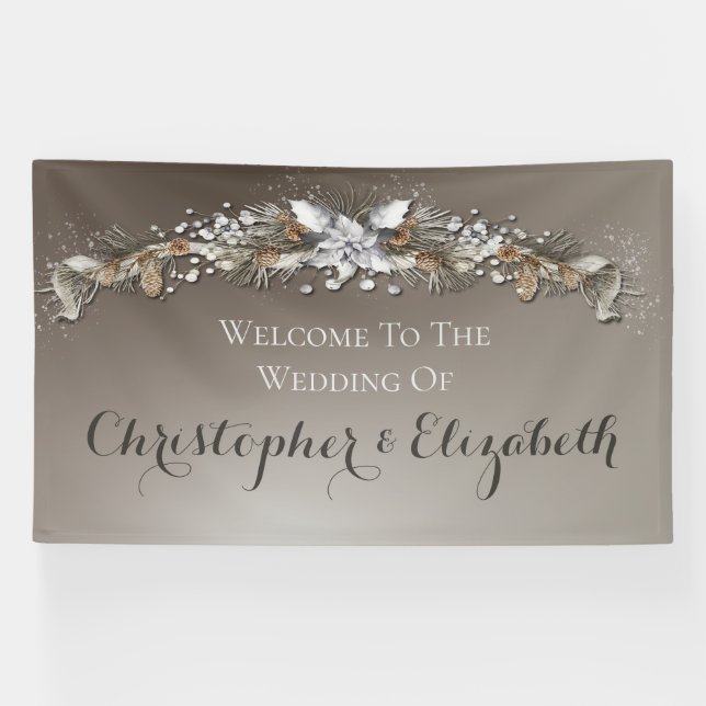 Banderoles Elégant Bienvenue Floral Silver Winter Wedding (Horizontal)