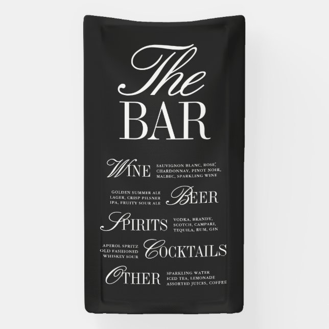 Banderoles Elegant Black Wedding Bar Menu Reception Decor (Verticale)