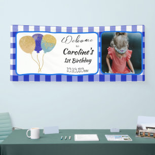 Banderoles Elégant bleu En vichy Parties scintillant ballons 