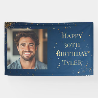 Banderoles Elégant bleu foncé & Faux or Anniversaire