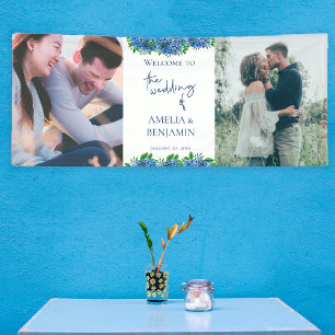 Banderoles Elégant Blue Hydrangeas 2 Photo Mariage Bienvenue