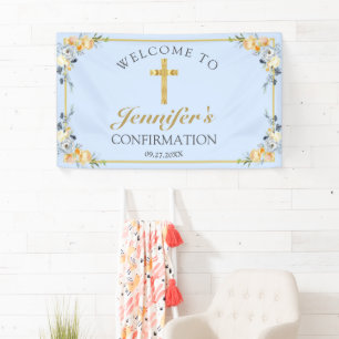 Banderoles Elégant Blue Peach Floral Confirmation Bienvenue