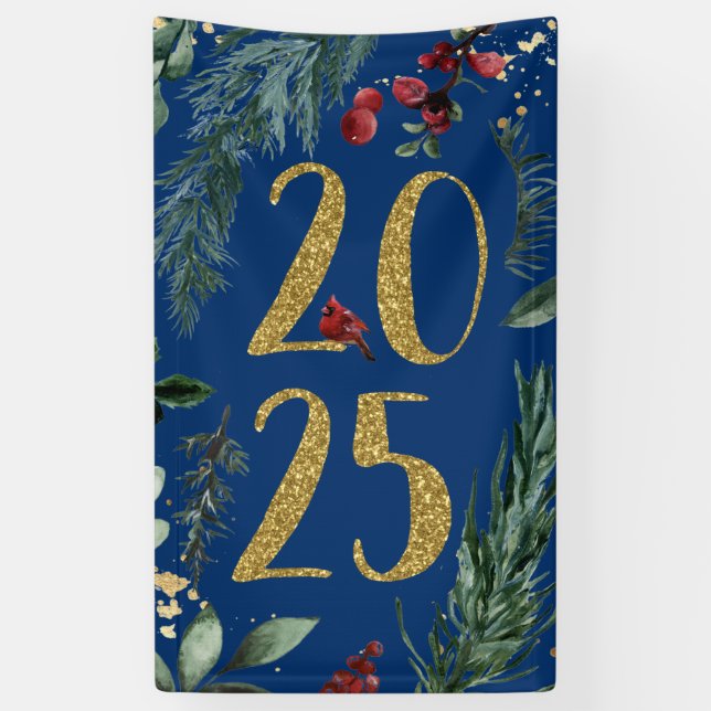 Banderoles Elegant Blue Rustic 2025 New Years Eve Party (Vertical)