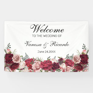 Banderoles Elégant Burgundy Blush Floral Mariage Bienvenue