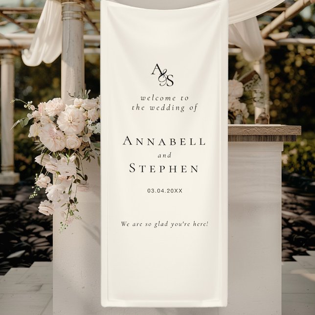 Banderoles Elégant, Classique, Monogramme, Beige, Mariage (Elegant, Classic, Monogram, Beige, Wedding Banner with your Name & Date.)