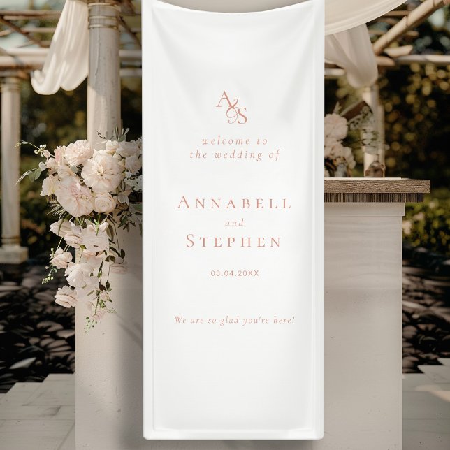Banderoles Élégant, Classique, Monogramme, Blanc, Mariage (Elegant, Classic, Monogram, White, Wedding Banner with your Name & Date.)