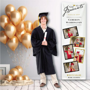 Banderoles Élégant Diplômé Script 5 Photo Graduate Party