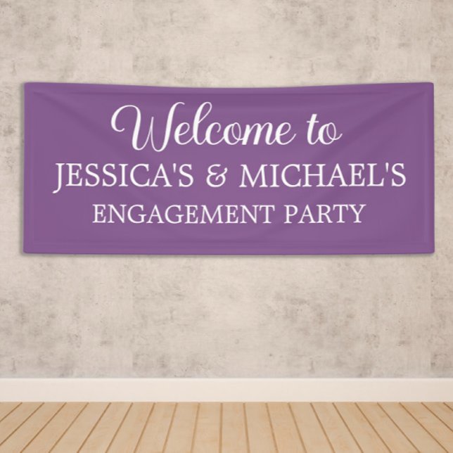Banderoles Élégant écriture violette Fête de fiançailles (Purple engagement party banner personalized with names)