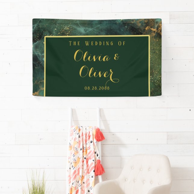 Banderoles Élégant Emerald Green & Gold Parties scintillant M (En situation)