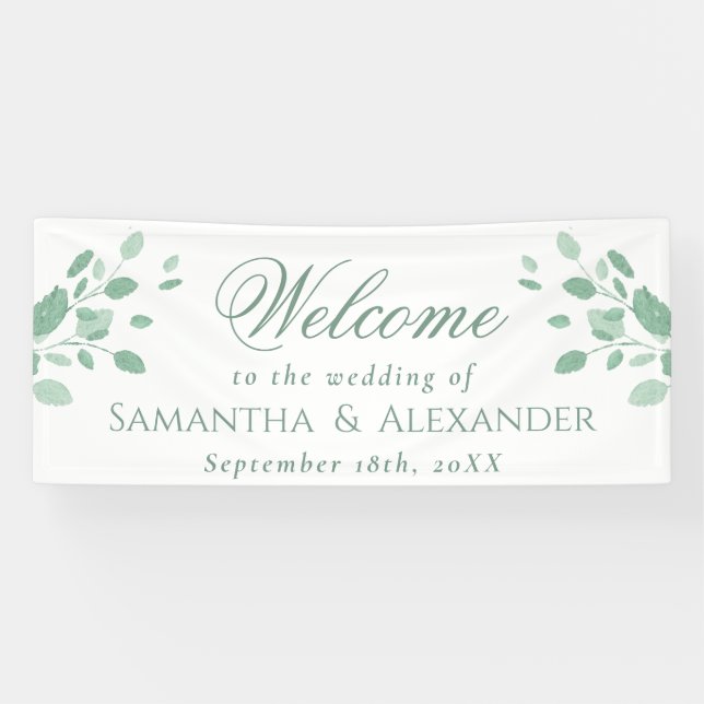 Banderoles Élégant Eucalyptus Feuilles Mariage de bienvenue (Horizontal)