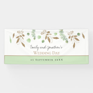 Banderoles Elégant Eucalyptus Green Gold Noms Date Mariage