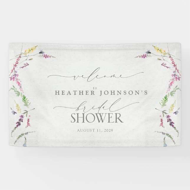 Banderoles Elégant Fleur sauvage Aquarelle Douche Bienvenue (Horizontal)