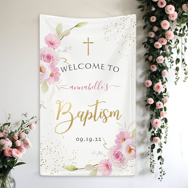 Banderoles Élégant floral fille Baptême Bienvenue (Créateur téléchargé)