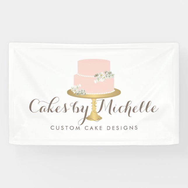 Banderoles Elégant gâteau rose avec décoration de gâteau aux  (Horizontal)