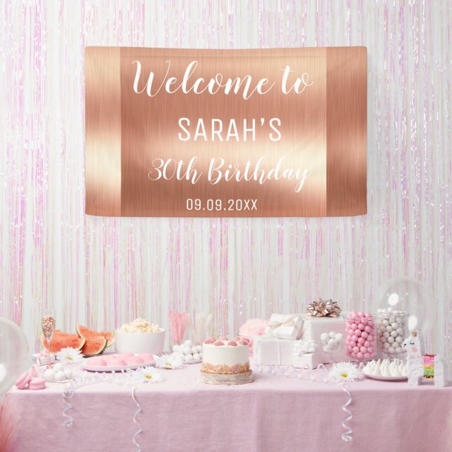 Banderoles Elégant Glam Rose Gold 30th Birthday Contexte (Fête)
