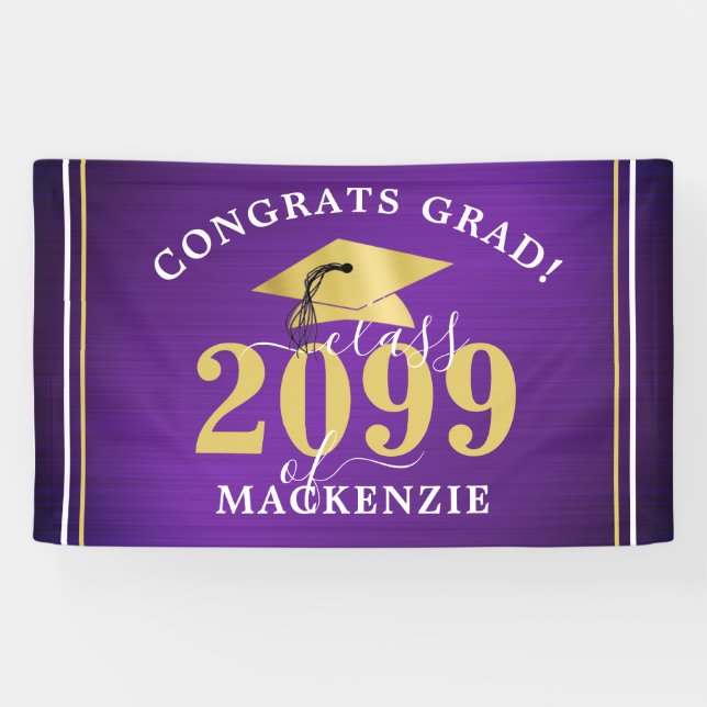 Banderoles Élégant Graduation Metallic Purple Gold Classe Ann (Horizontal)