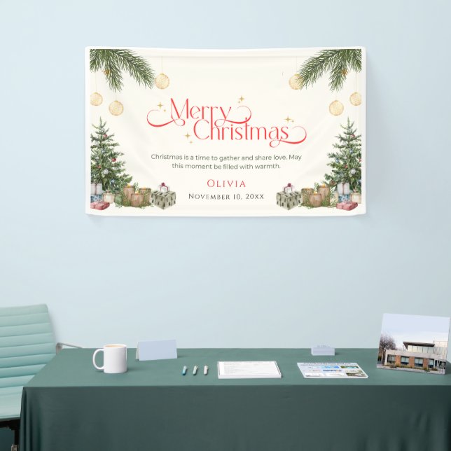 Banderoles Elegant Green Watercolor Merry Christmas Banner (Salon professionnel)